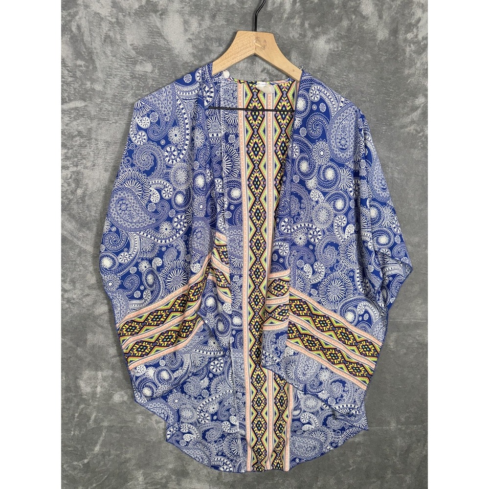 Minimi Womens Kimono Open Front Cardigan Small Blue Paisley Multicolor Flowy